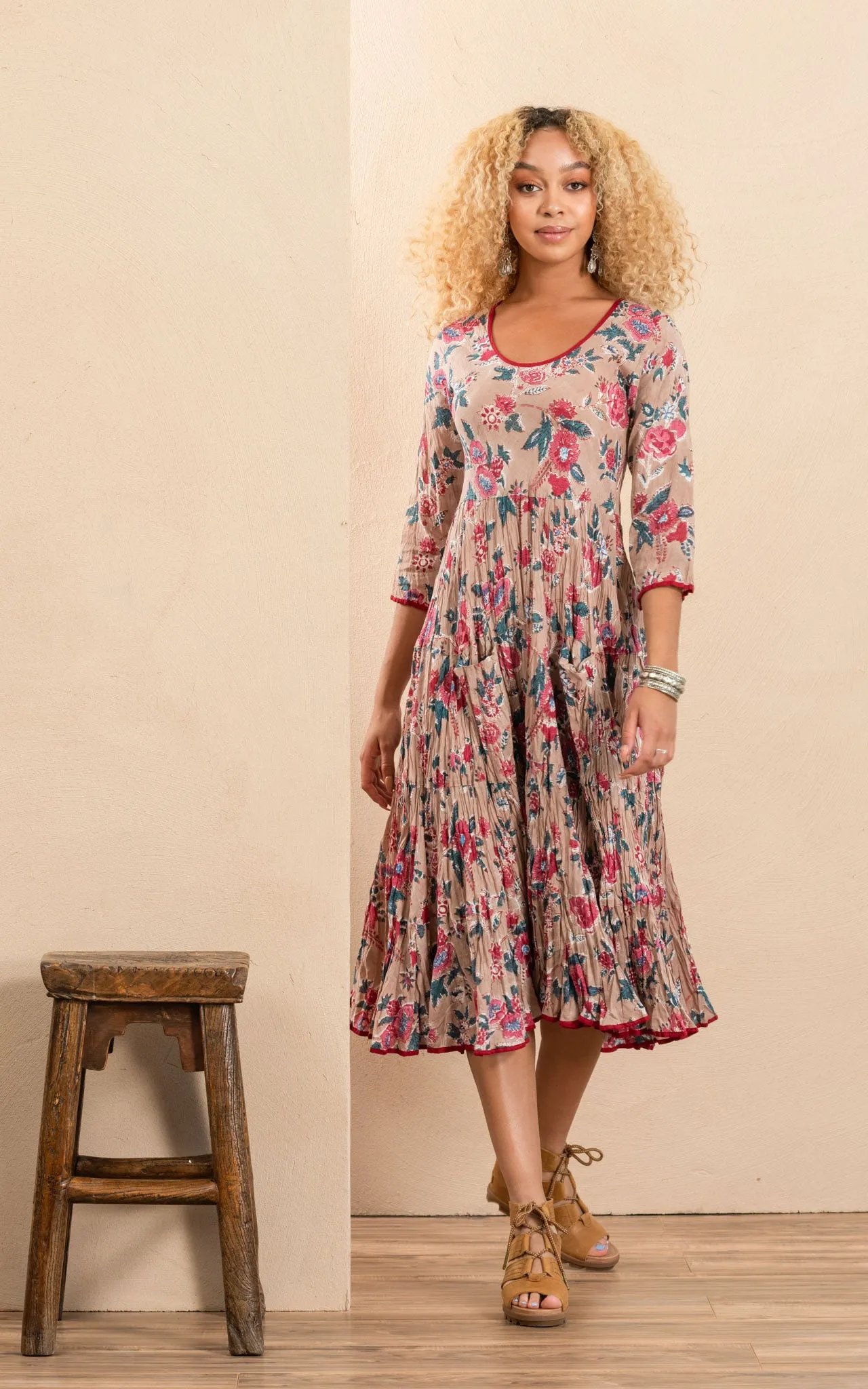 Santa Fe Dress, Long, 3/4 Sleeve, Desert Bloom