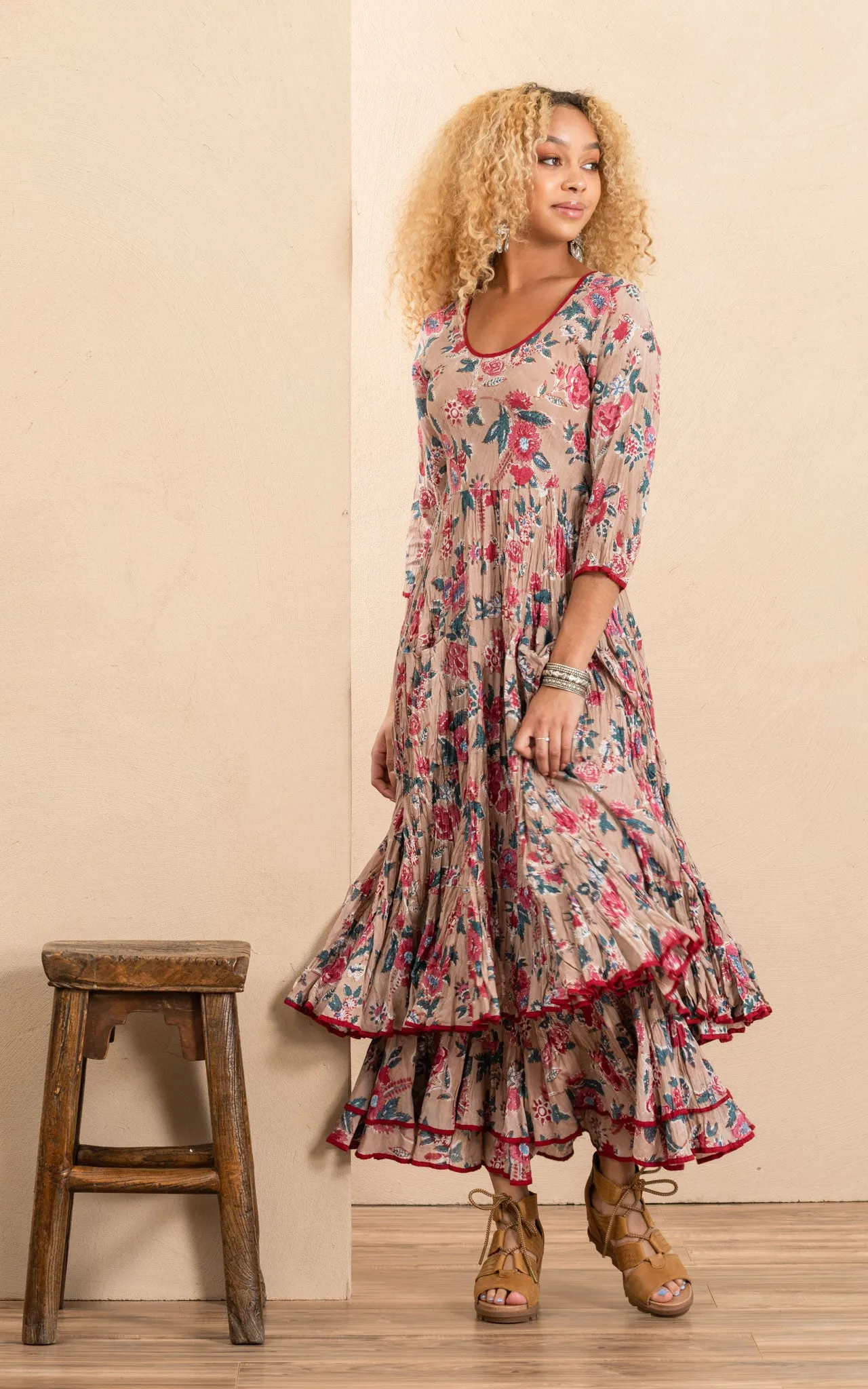 Santa Fe Dress, Long, 3/4 Sleeve, Desert Bloom