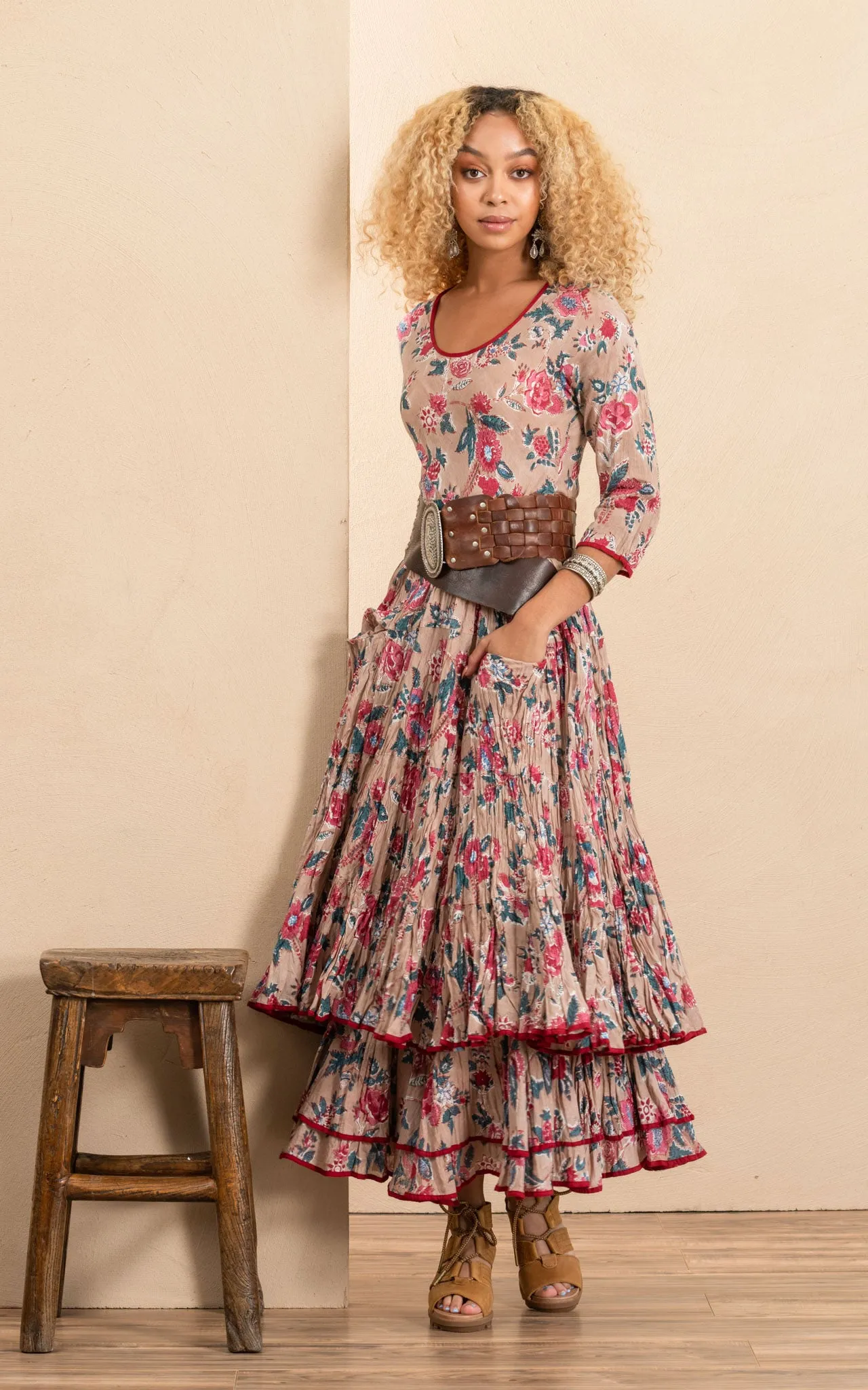 Santa Fe Dress, Long, 3/4 Sleeve, Desert Bloom