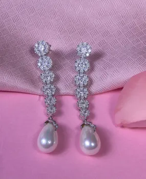 Silver Earrings with Dangling Shell pearls