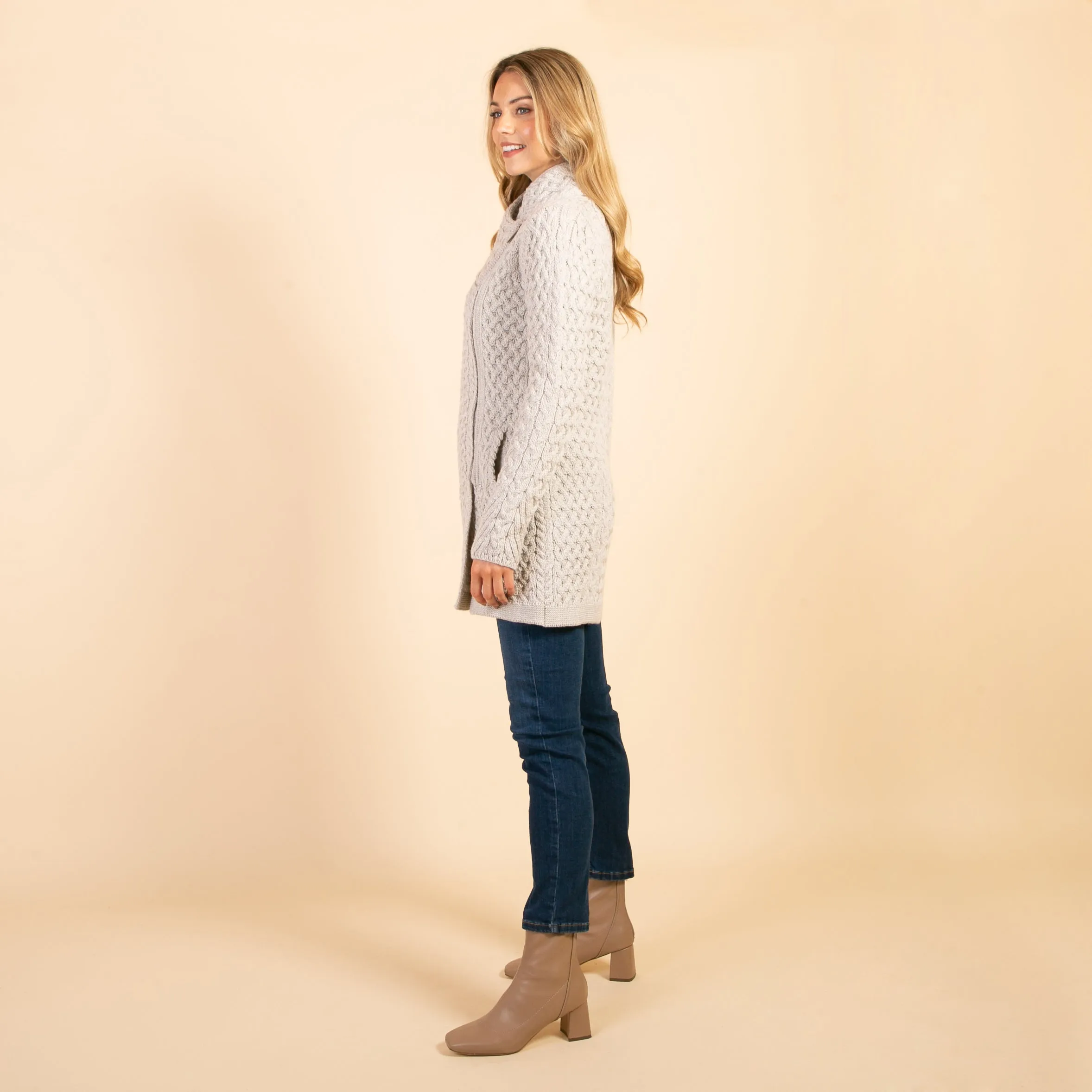 Silver Eva Side Zip Aran Cardigan