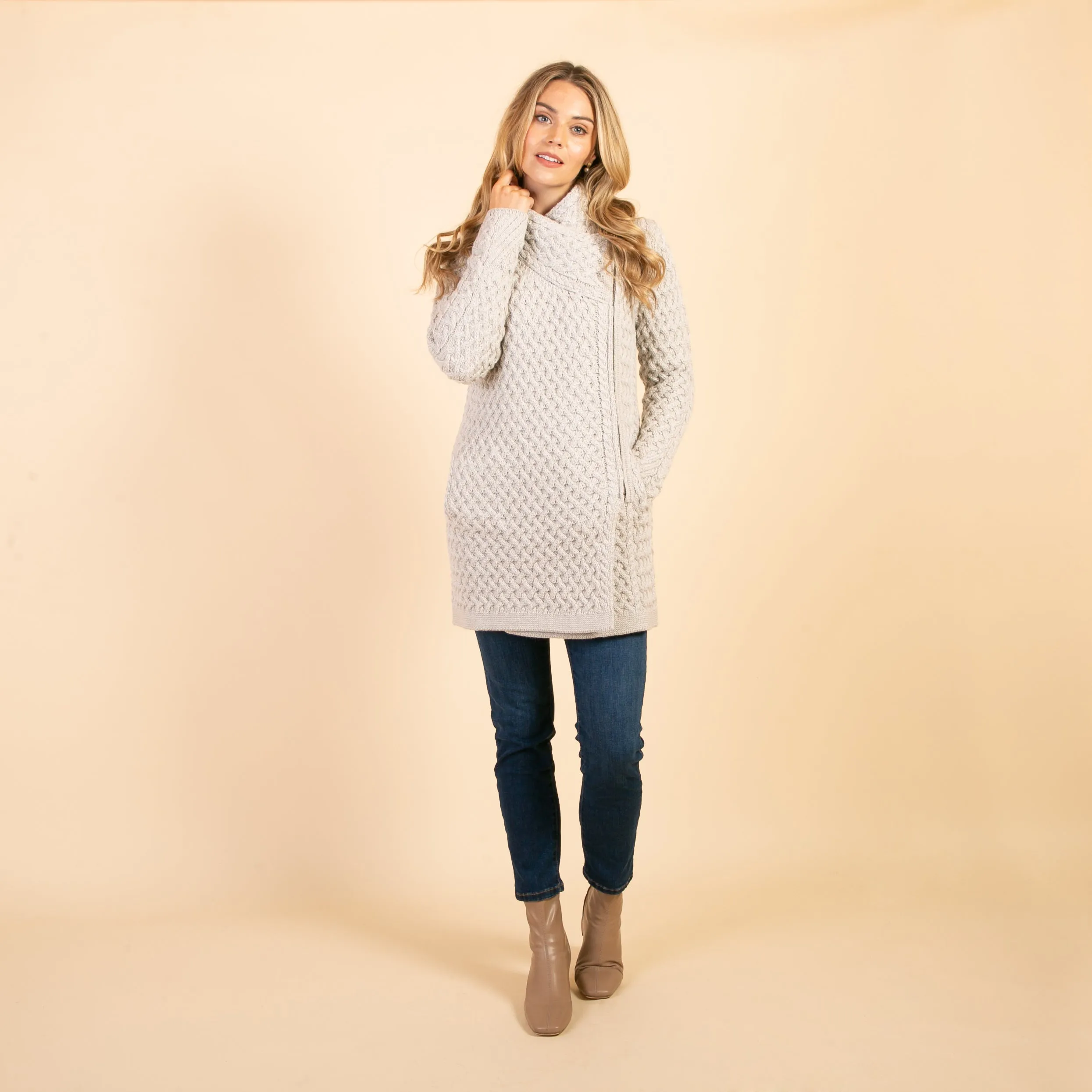 Silver Eva Side Zip Aran Cardigan