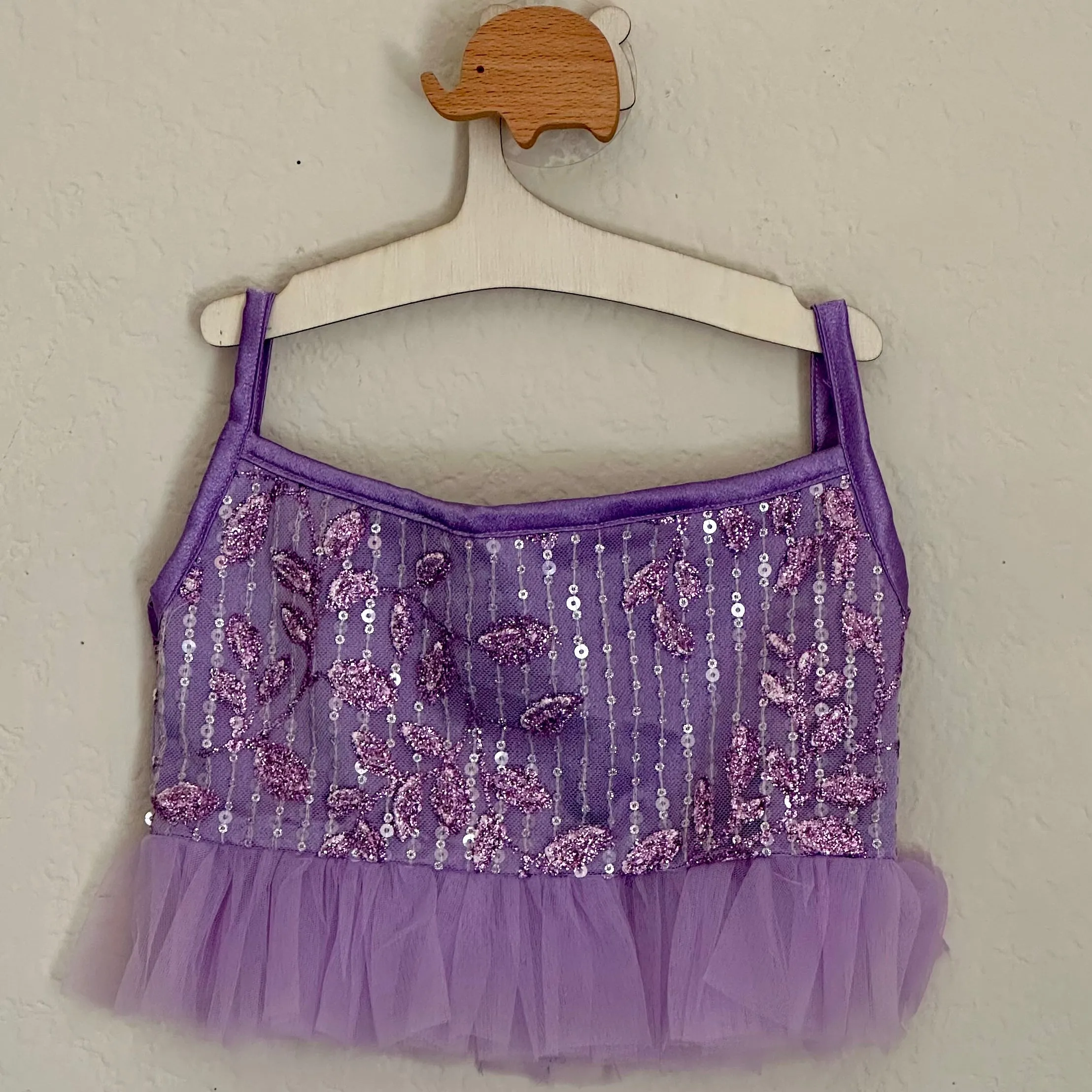 Spaghetti Strap Lavender Crop Top | Soft Net Skirt | 3 to 4 Yrs