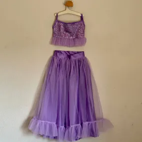 Spaghetti Strap Lavender Crop Top | Soft Net Skirt | 3 to 4 Yrs