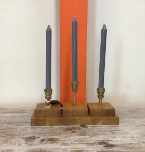 Steampunk Wooden Candlestick 3 Candles