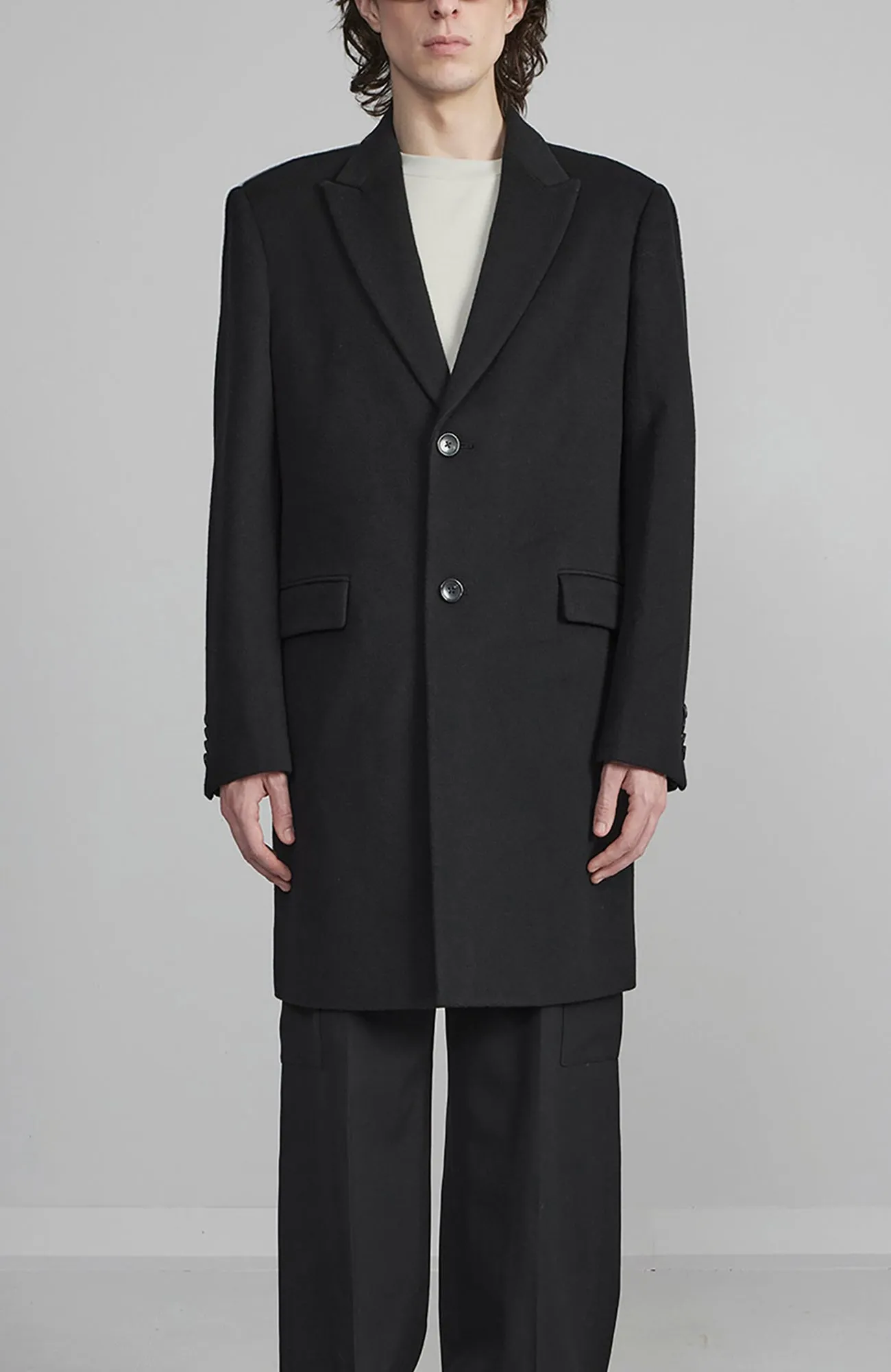 SUTTON BLACK WOOL OVERCOAT