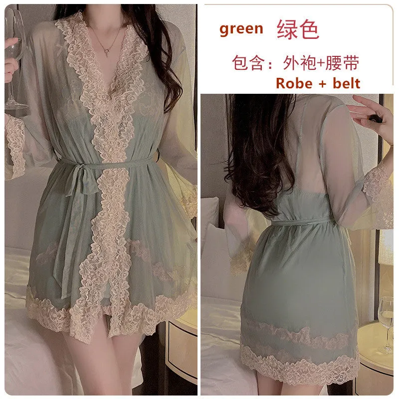 Sweet Lace V-Neck Halter Nightgown Set P3772