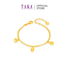 TAKA Jewellery 916 Gold Baby Bracelet Hanging with Gold Coin and Two Ingots