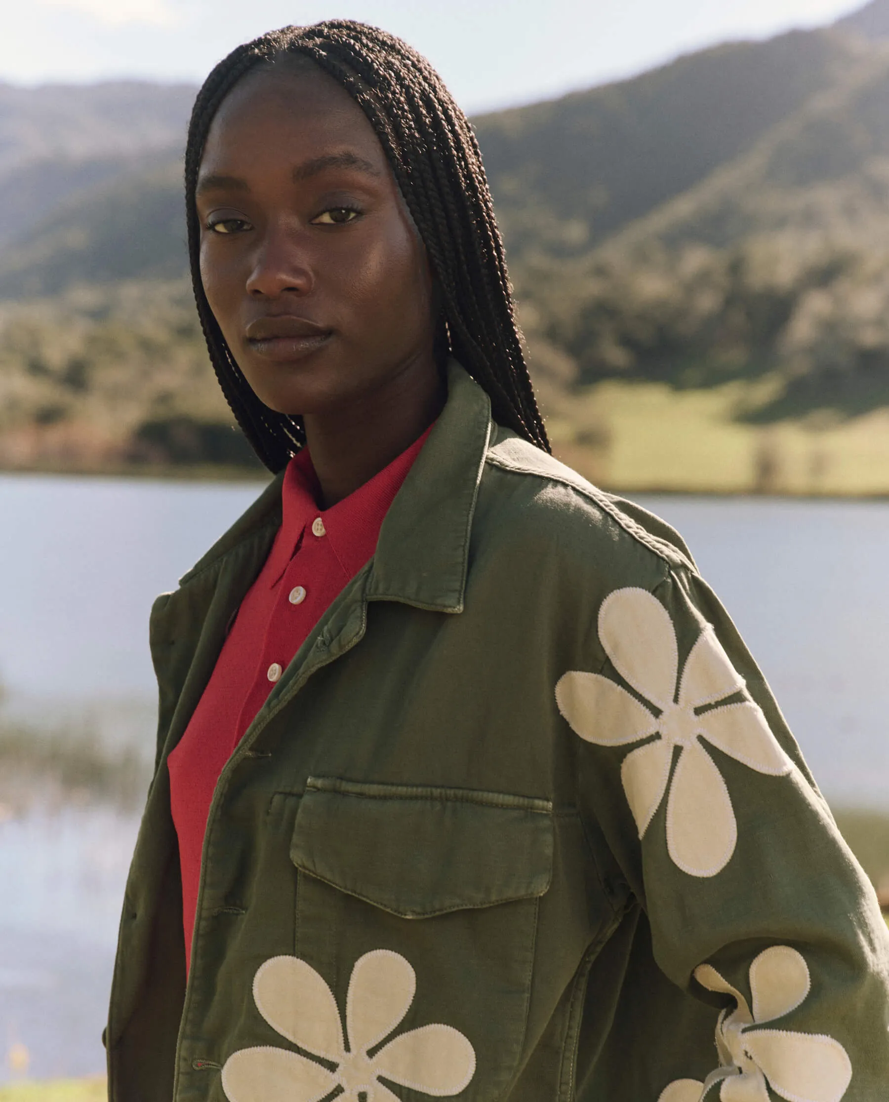 The Vintage Army Jacket with Daisy Applique. -- Classic Army