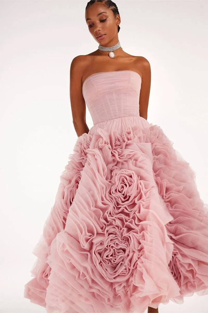 Unreal Sensibility Tulle Strapless Midi Dress