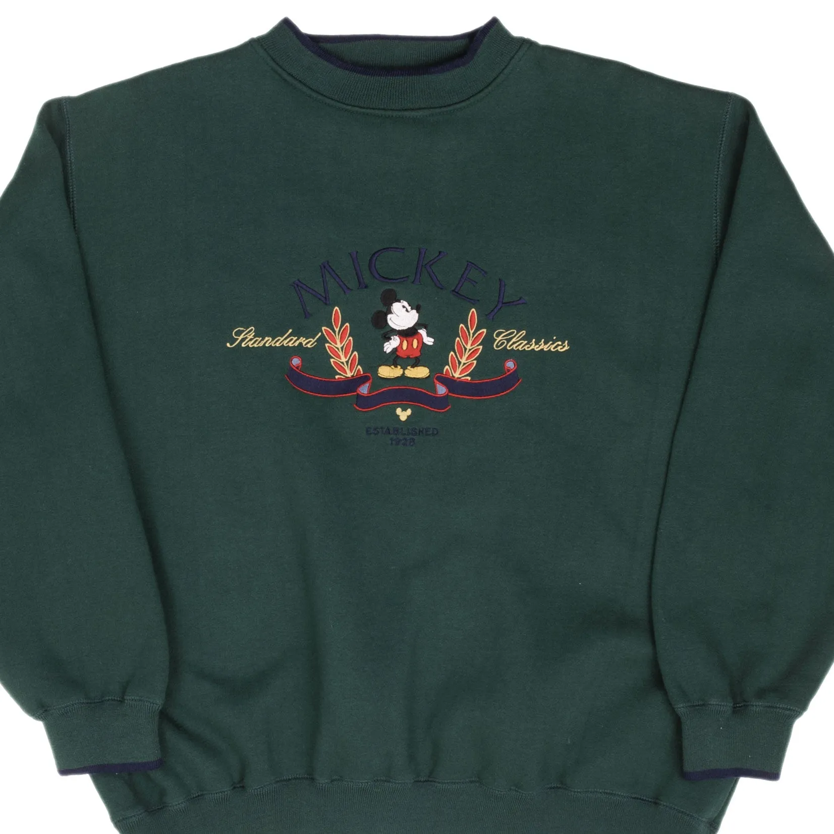 VINTAGE DISNEY MICKEY MOUSE EMBROIDERED 1990S PINE GREEN SWEATSHIRT SIZE XL