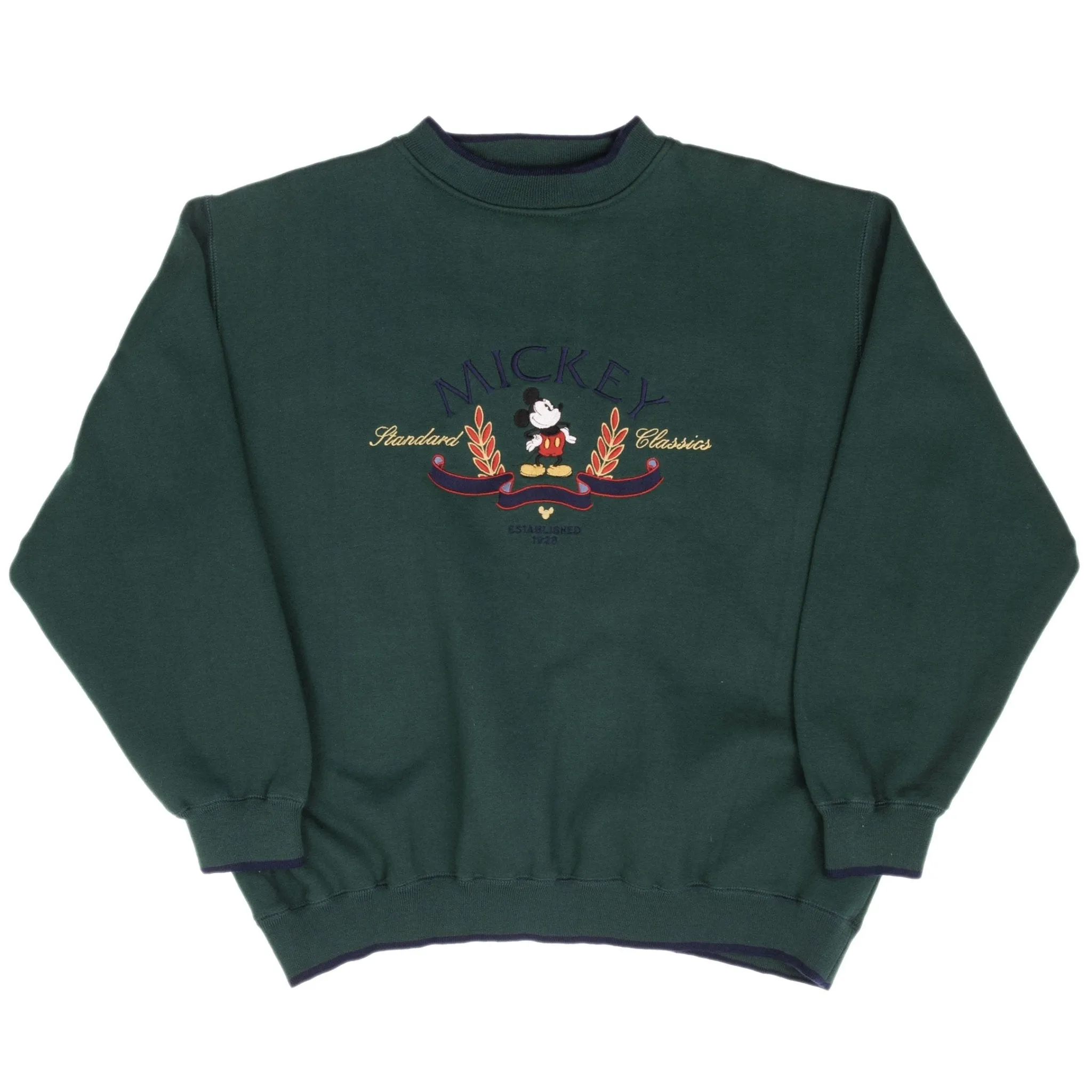 VINTAGE DISNEY MICKEY MOUSE EMBROIDERED 1990S PINE GREEN SWEATSHIRT SIZE XL