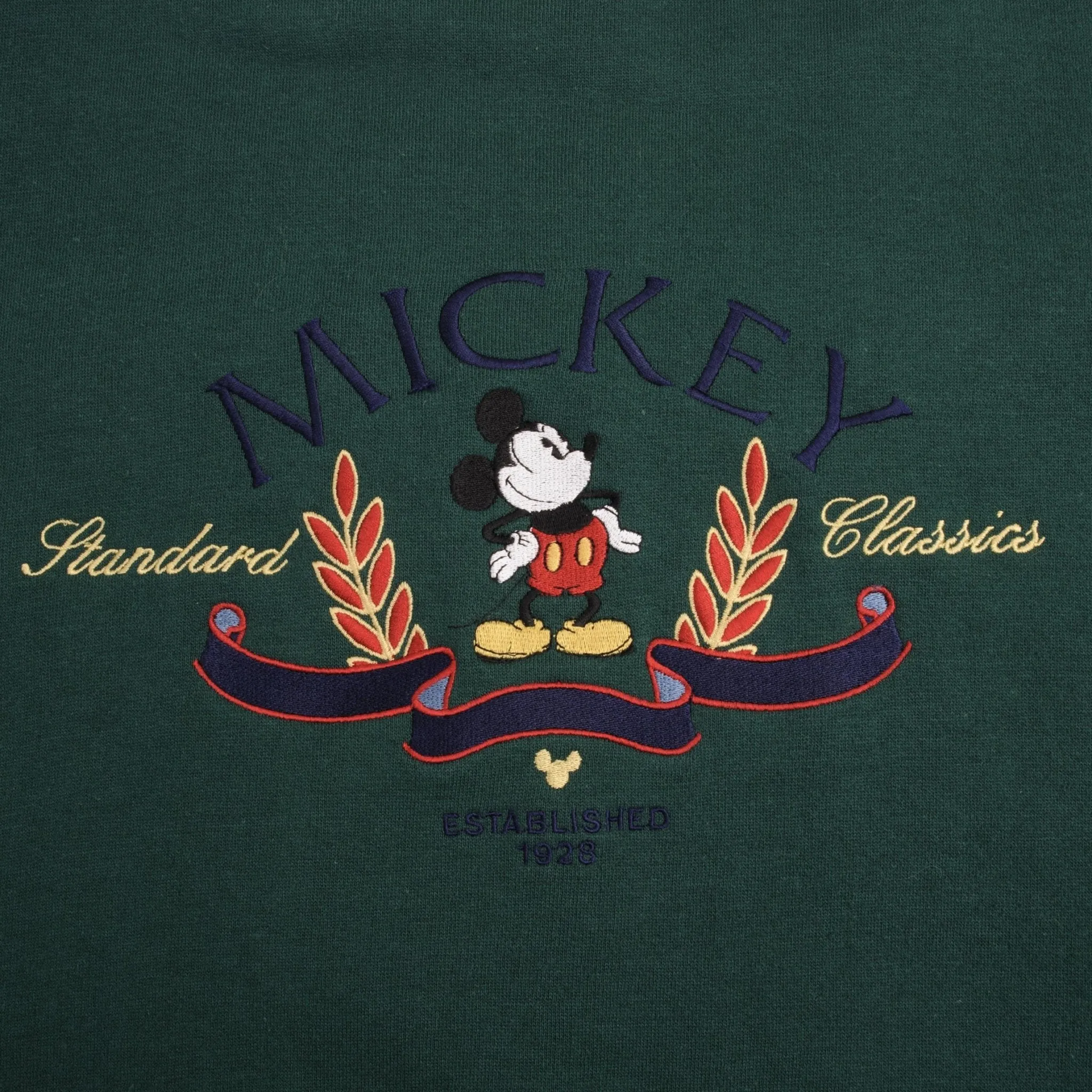 VINTAGE DISNEY MICKEY MOUSE EMBROIDERED 1990S PINE GREEN SWEATSHIRT SIZE XL