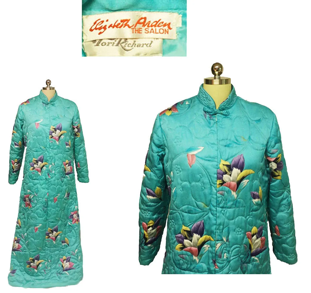 *VINTAGE ELIZABETH ARDEN TORRI RICHARD RARE FLORAL QUILTED ROBE DRESSING GOWN FROM HONG KONG