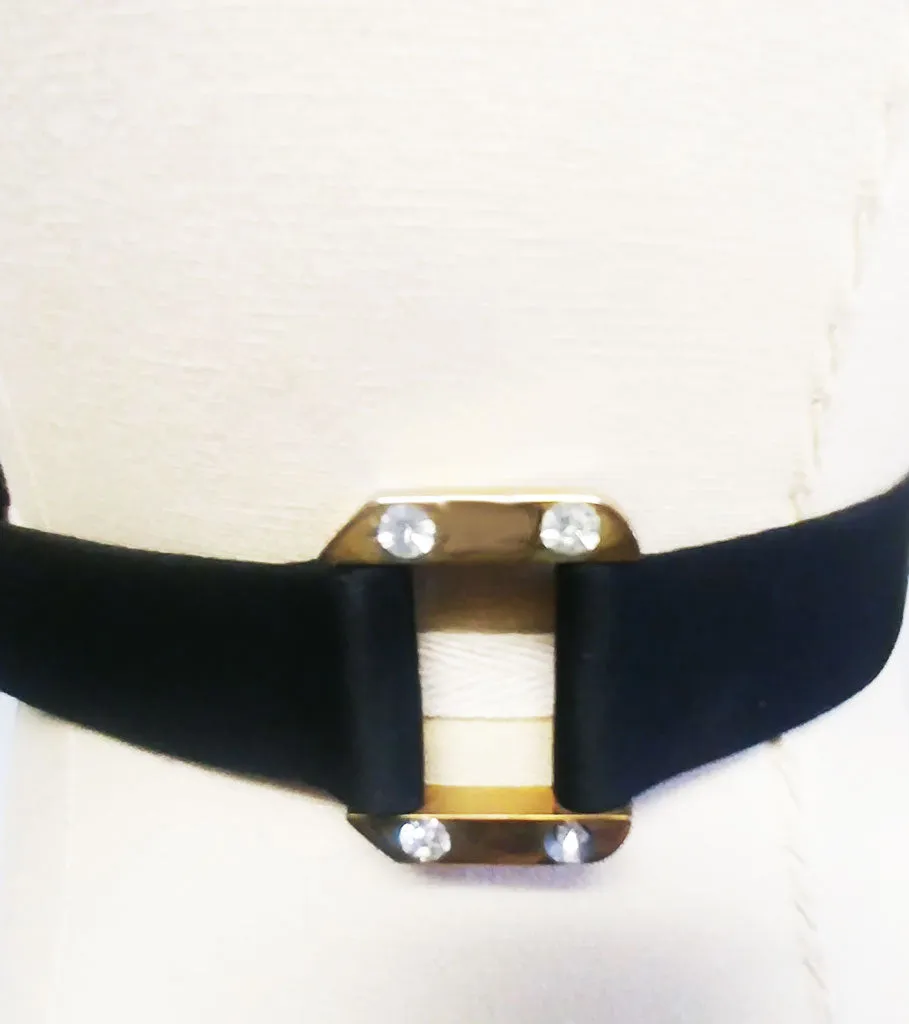 *VINTAGE VARLET DE LAGRANGE BLACK SATINY RHINESTONE BELT MADE IN PARIS, FRANCE