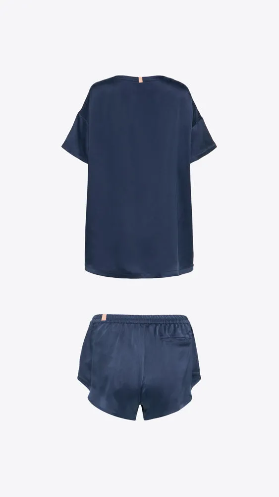 Washable Silk Tee Set - Deep Blue