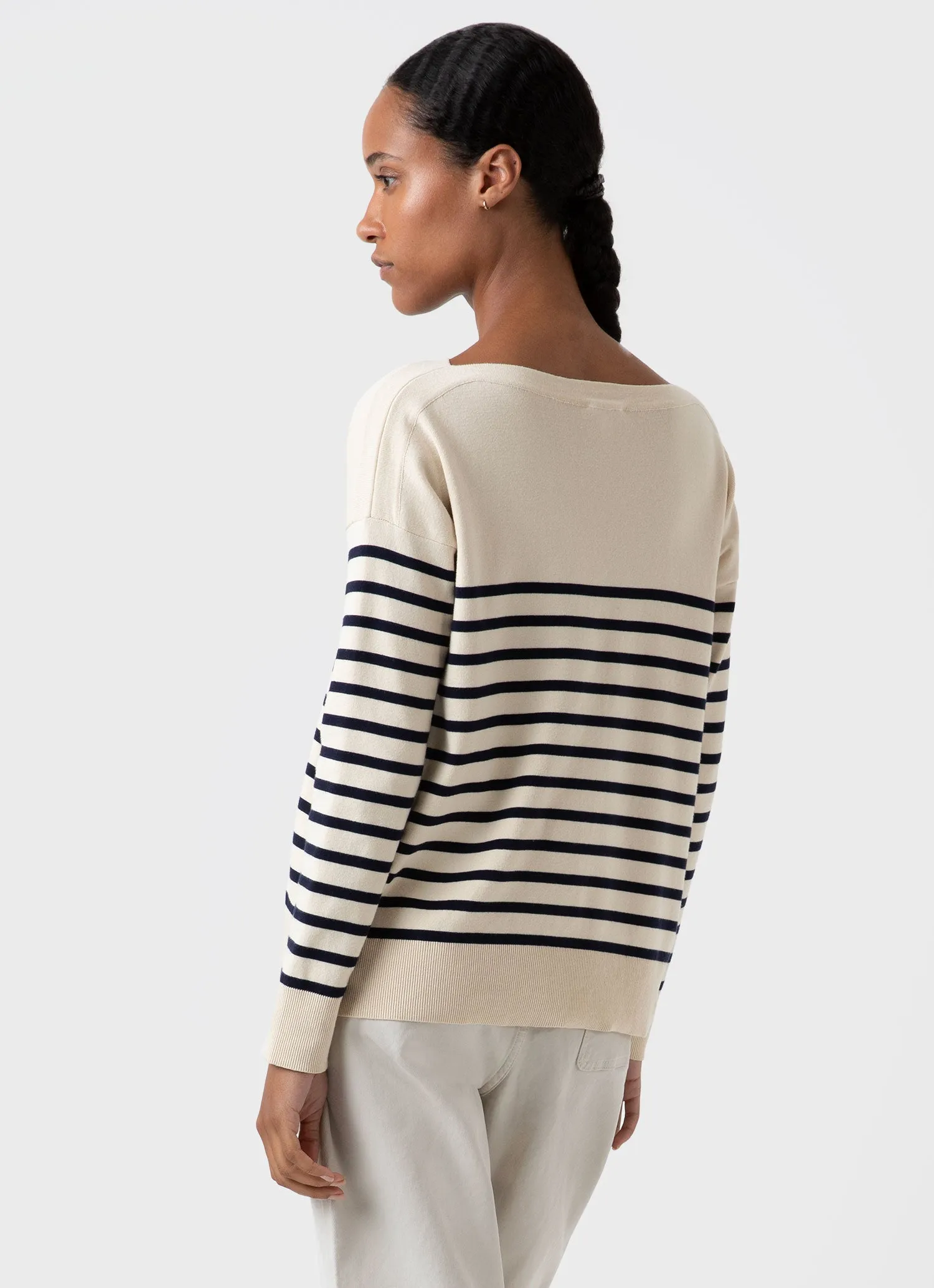 Women's Breton Stripe Jumper in Ecru/Navy