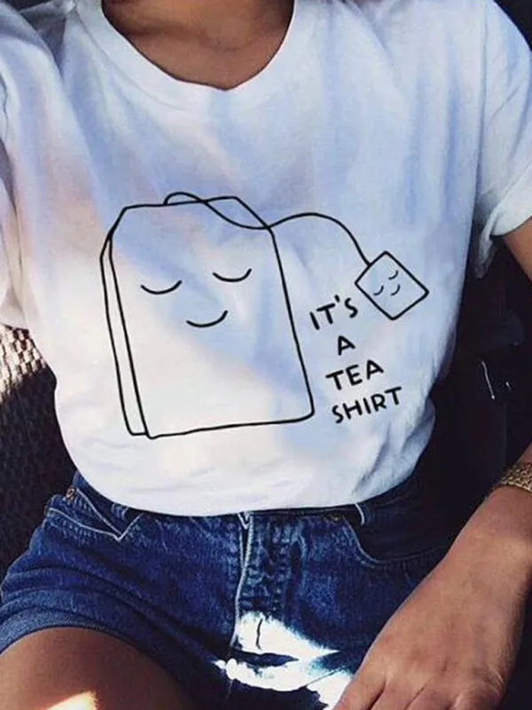 Women's Graphic Tea Bag Smiling Face Print T-shirt