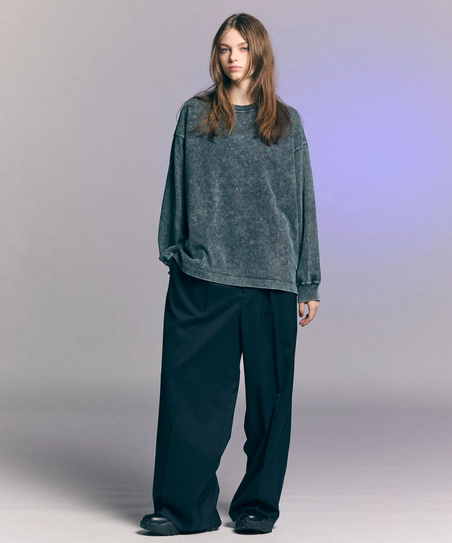 Wool Mix Continuous Tow-Tuck Wide Pants