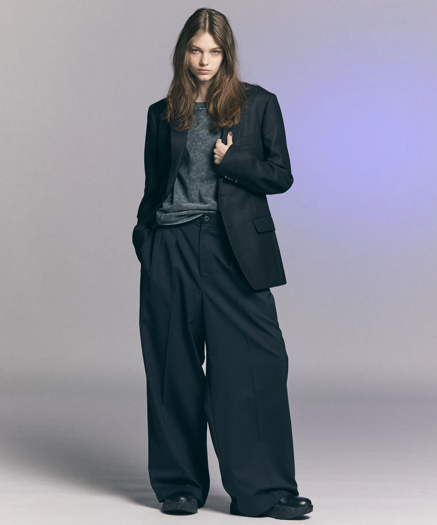 Wool Mix Continuous Tow-Tuck Wide Pants